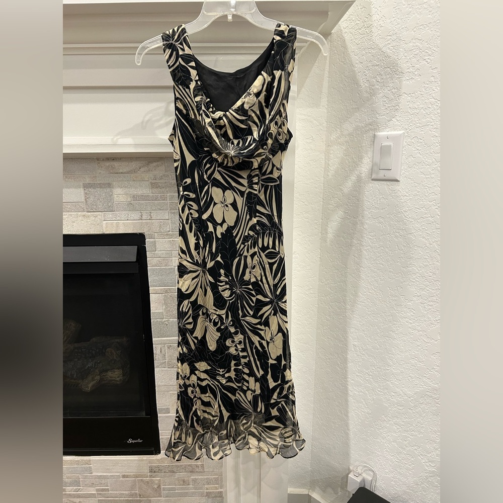 Robbie Bee Black and Cream Silk Dress